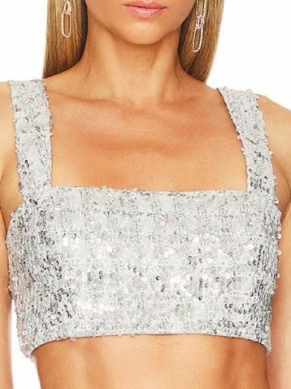 Amanda Uprichard Silver Sequin Crop Top Revolve Festival Y2K Glam Going Out Club